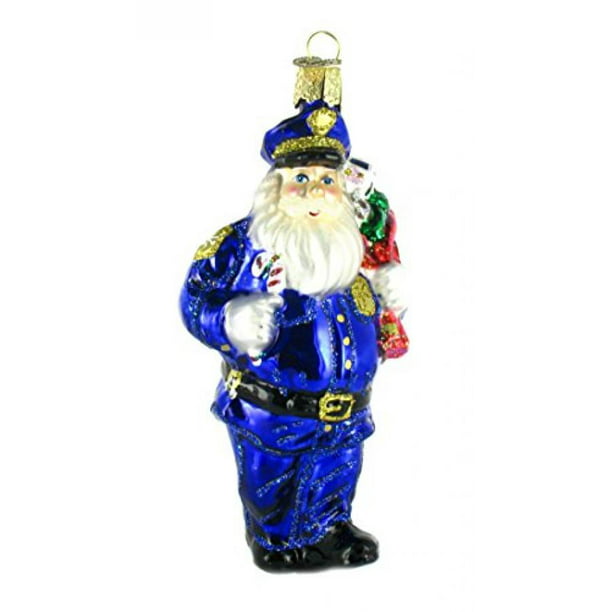 Ornament with tree hanging string Police Officer Santa Figurine 